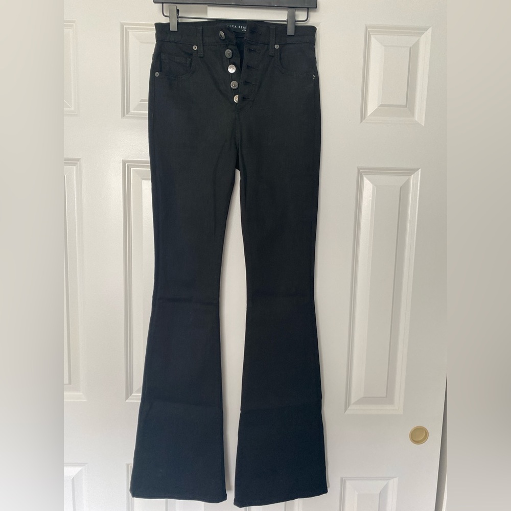 Veronica Beard Beverly High-Rise Skinny Flare, black, size 4